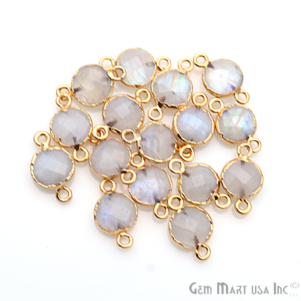 Rainbow Moonstone 10mm Round Gold Electroplated Gemstone Connector (Pick Bail & Lot Size) - GemMartUSA