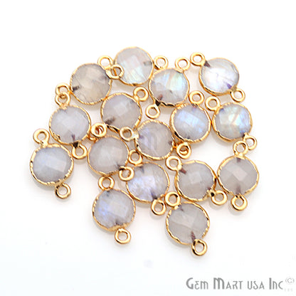 Rainbow Moonstone 10mm Round Gold Electroplated Gemstone Connector (Pick Bail & Lot Size) - GemMartUSA