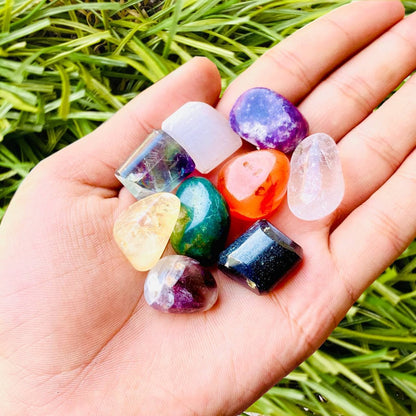 9pc Lot Tumble Stone 26X16MM , Multi Color Beautiful Nine Stone Set, Reiki stones, Healing crystal, Chakra Healing