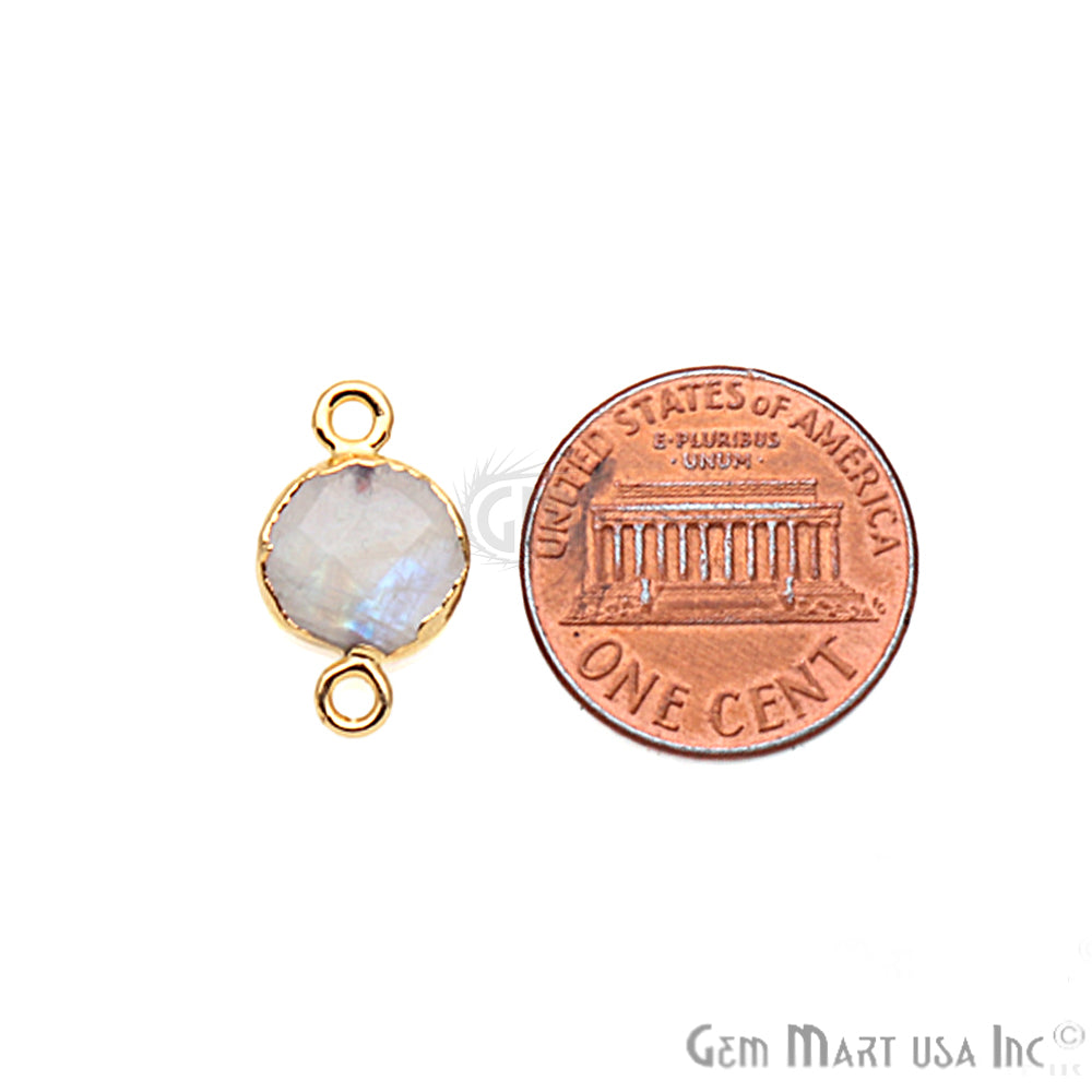 Rainbow Moonstone 10mm Round Gold Electroplated Gemstone Connector (Pick Bail & Lot Size) - GemMartUSA
