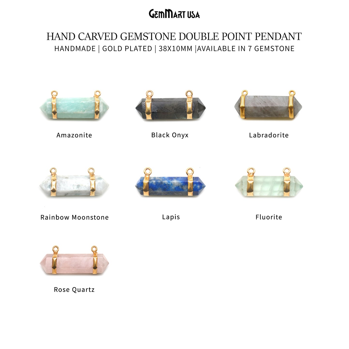 Gemstone 38x10mm Double Point Gold Plated Cat Bail Gemstone Connector (Pick Gemstone)