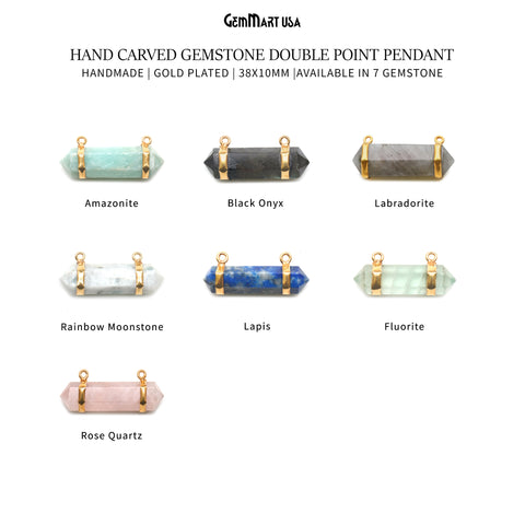 Gemstone 38x10mm Double Point Gold Plated Cat Bail Gemstone Connector (Pick Gemstone)