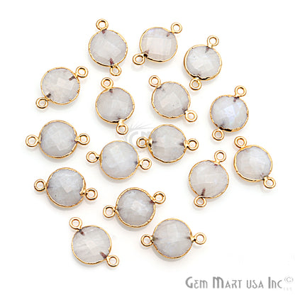 Rainbow Moonstone Round 12mm Gold Edged Gemstone Connector (Pick Your Bail & Lot) - GemMartUSA