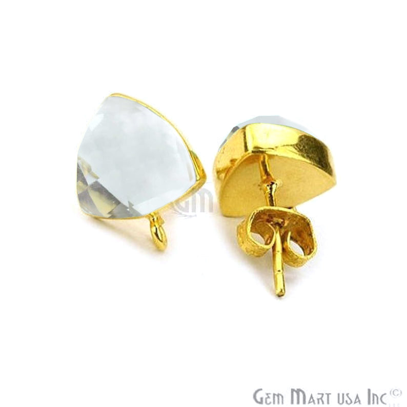 Trillion Shape 10mm Gold Plated Loop Connector Gemstone Stud Earrings 1Pair (Pick your Gemstone) - GemMartUSA