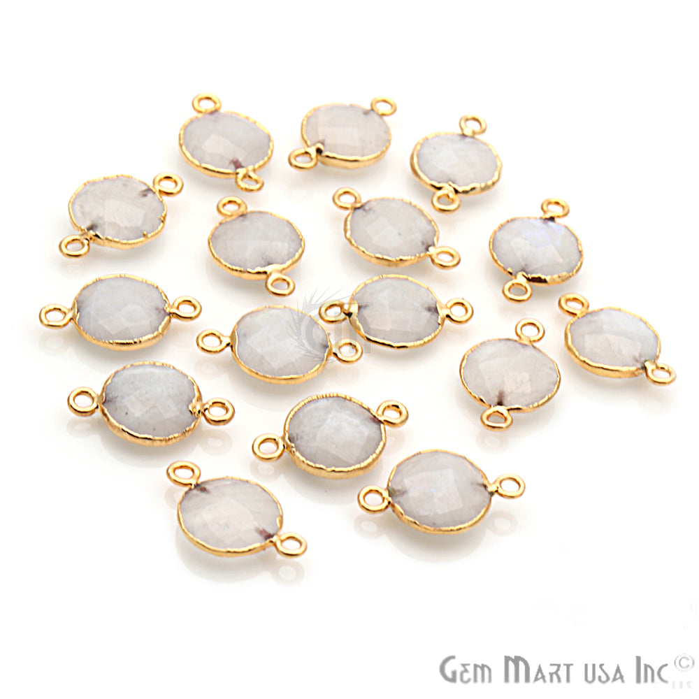 Rainbow Moonstone Round 12mm Gold Edged Gemstone Connector (Pick Your Bail & Lot) - GemMartUSA