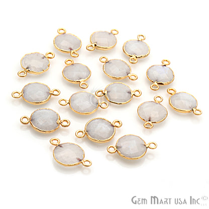 Rainbow Moonstone Round 12mm Gold Edged Gemstone Connector (Pick Your Bail & Lot) - GemMartUSA