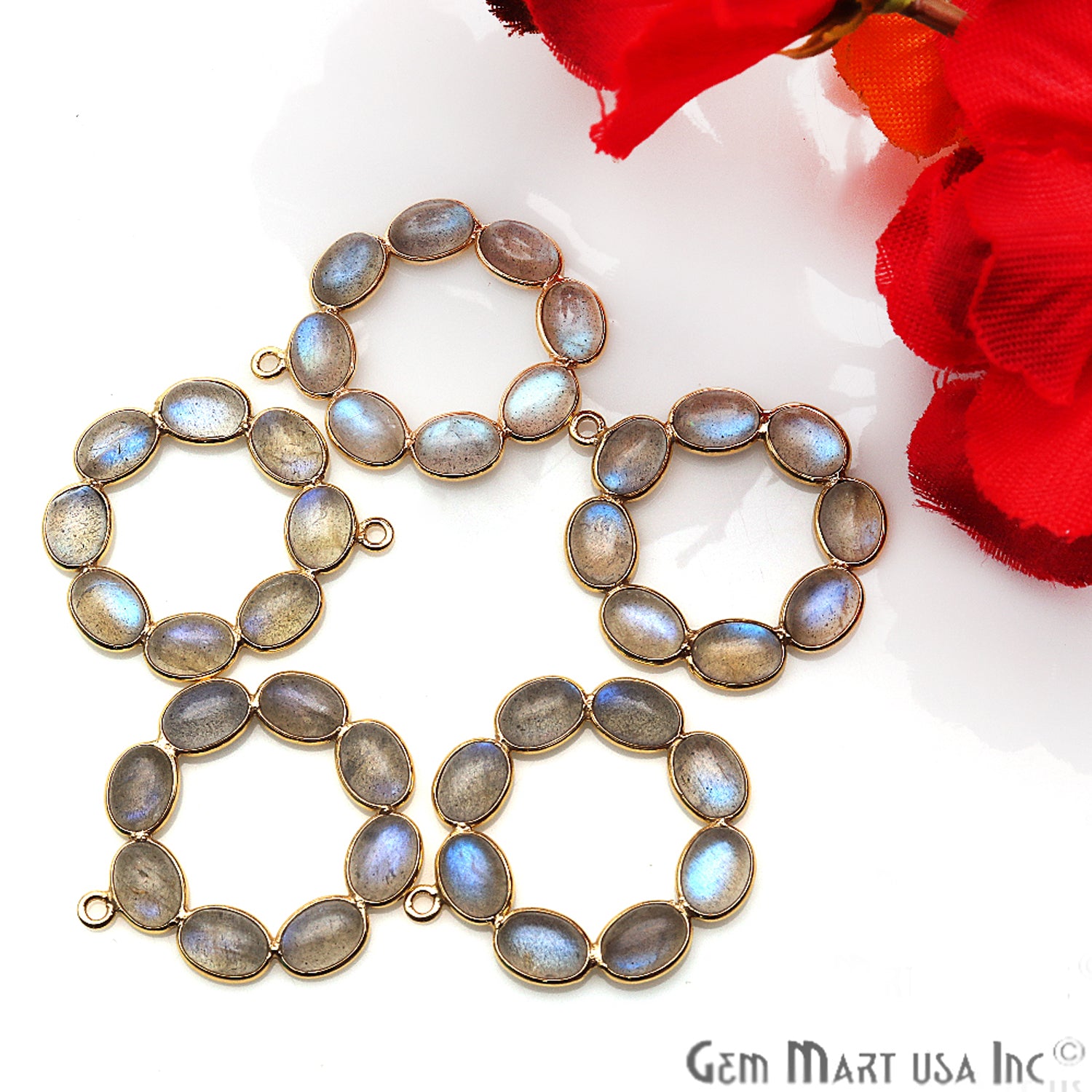 DIY, Labradorite Gold Plated 29x26mm Round Chandelier Finding Component - GemmartUSA