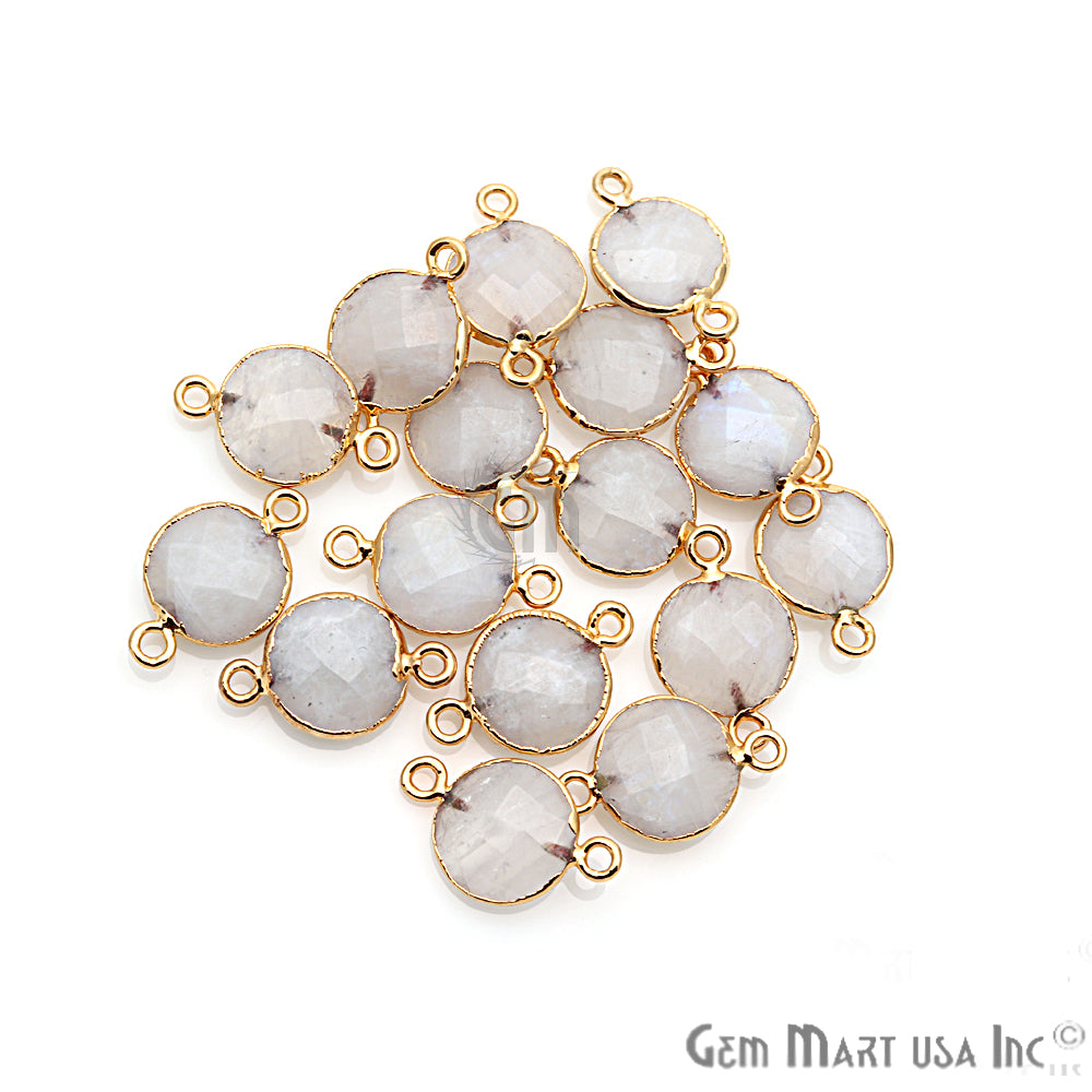 Rainbow Moonstone Round 12mm Gold Edged Gemstone Connector (Pick Your Bail & Lot) - GemMartUSA