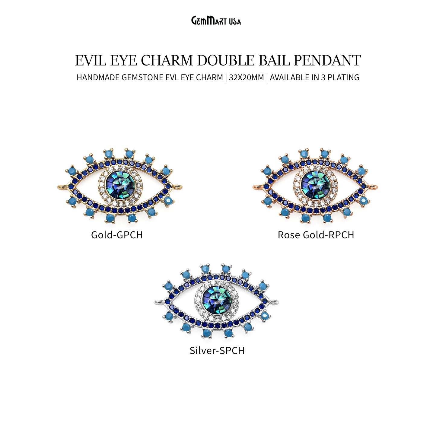 Evil Eye Charm Pendant 32x20mm Double Bail Evil Eye Bracelet Charm