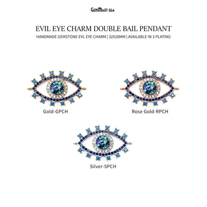 Evil Eye Charm Pendant 32x20mm Double Bail Evil Eye Bracelet Charm