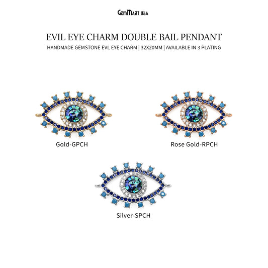 Evil Eye Charm Pendant 32x20mm Double Bail Evil Eye Bracelet Charm