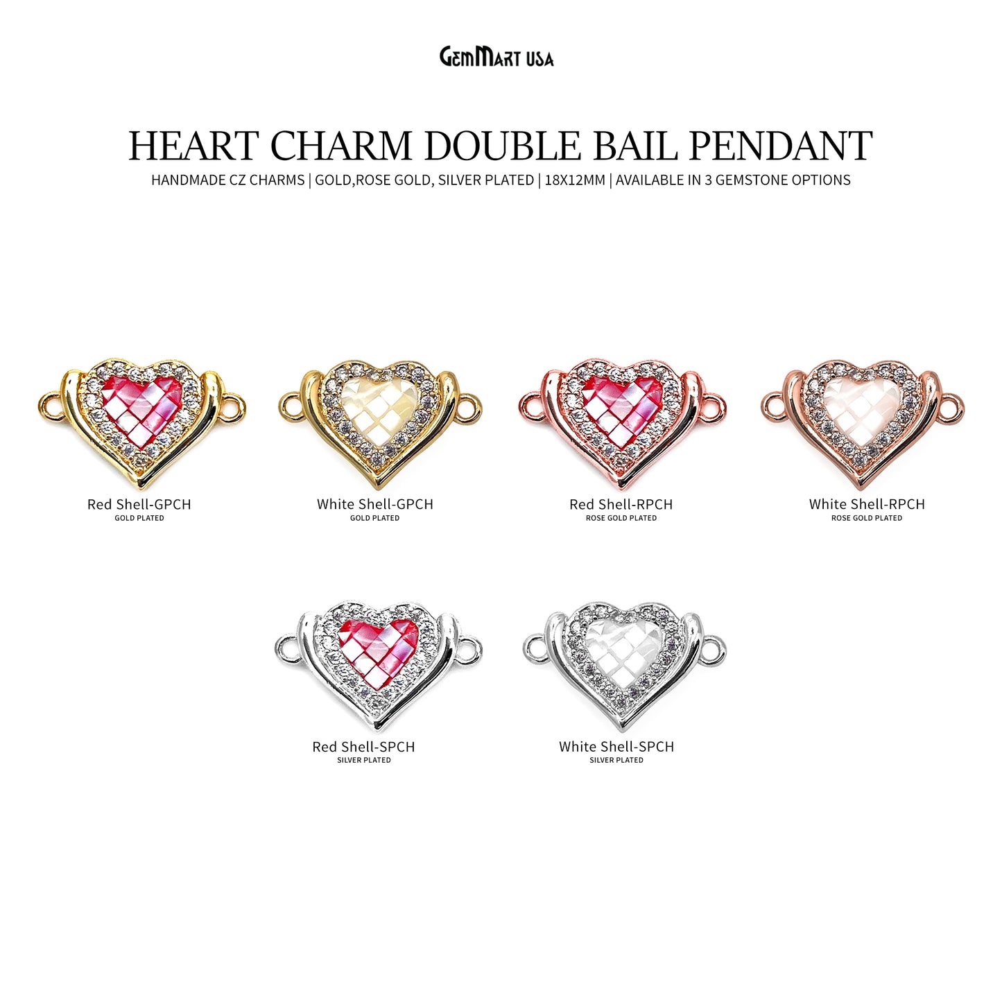 Heart Charm Pendant 18x12mm Double Bail Bracelet Charm