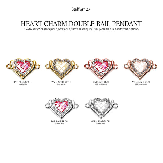 Heart Charm Pendant 18x12mm Double Bail Bracelet Charm