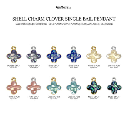Shell Charm Clover 10mm Single Bail Bracelet Charm Pendant