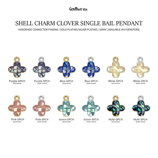 Shell Charm Clover 10mm Single Bail Bracelet Charm Pendant