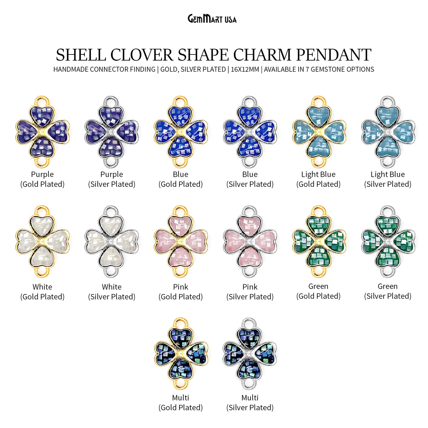 Clover shape Charm Shell 16x12mm Double Bail Connector