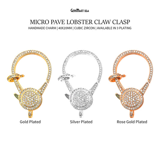 CZ Lobster Clasp 40x20mm CZ Clear Micro Pave Lobster Claw Clasp