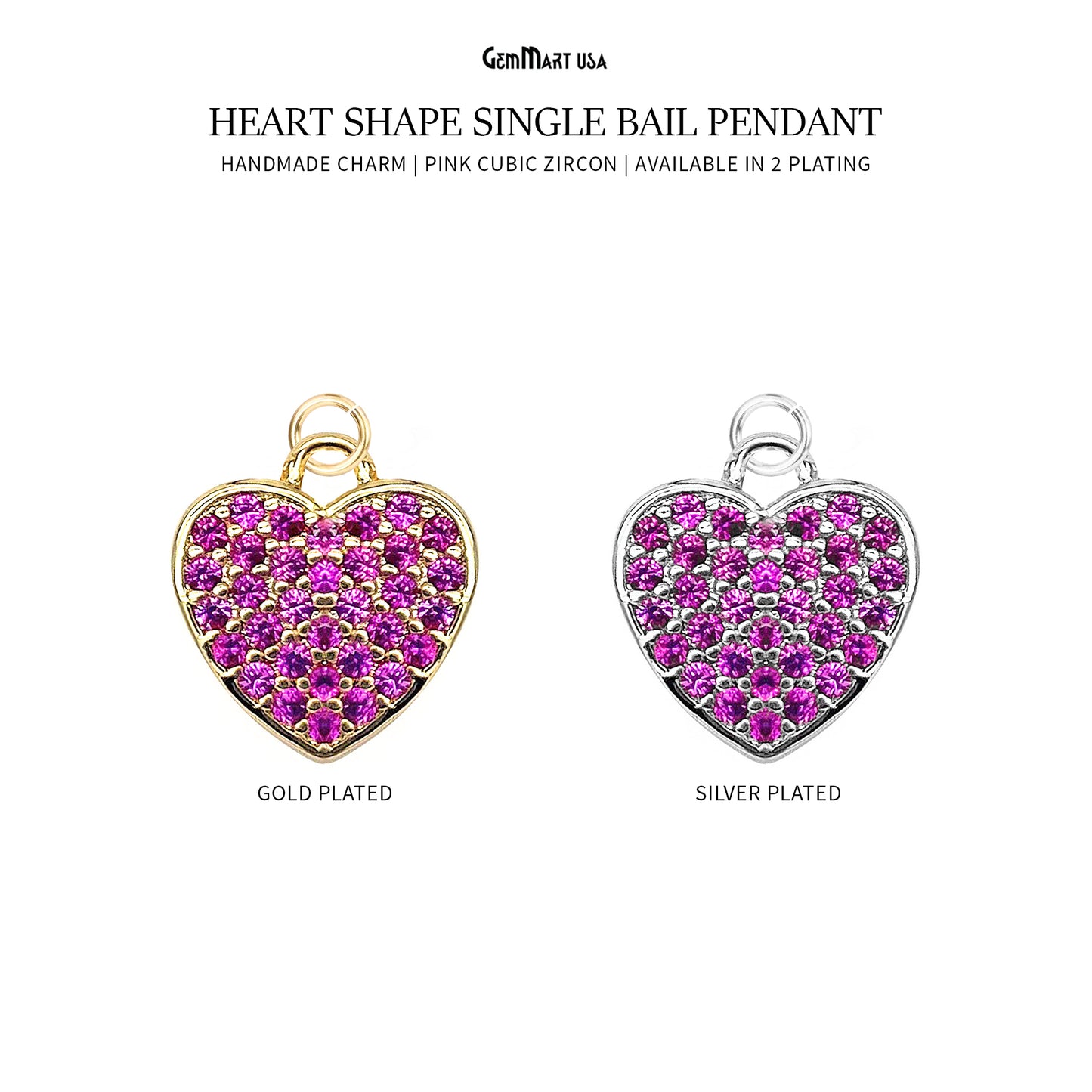 Pink Zircon Pave Hear Shape Single Bail Pendant