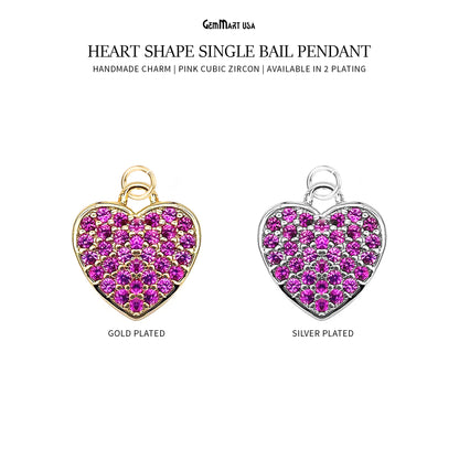 Pink Zircon Pave Hear Shape Single Bail Pendant