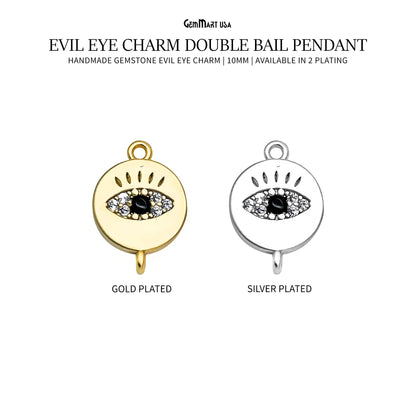 Evil Eye Charm Pendant 10mm Double Bail Evil Eye Bracelet Charm