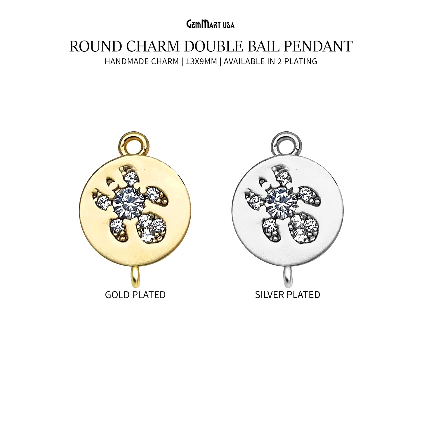 CZ Round Charm Pendant 13x9mm Double Bail Bracelet Charm