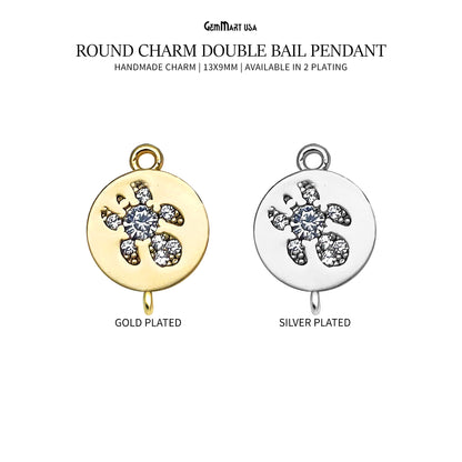CZ Round Charm Pendant 13x9mm Double Bail Bracelet Charm