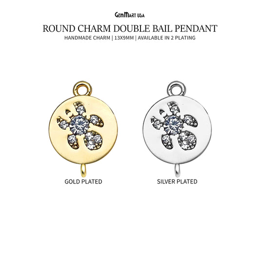 CZ Round Charm Pendant 13x9mm Double Bail Bracelet Charm