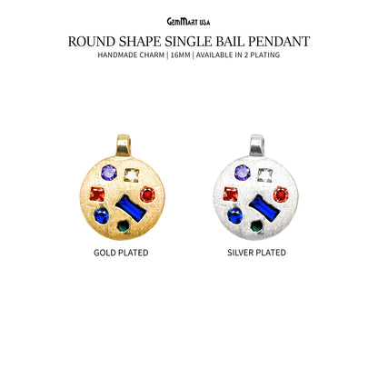 Stone Matte Finish Round Charm Pendant 16mm Pendant