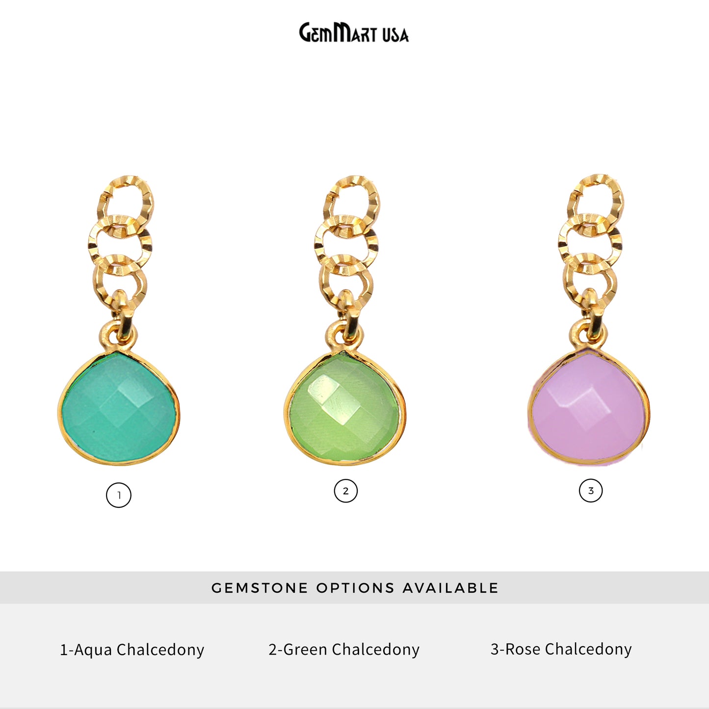 Heart Shape 12mm Gold Plated Gemstone Dangle Connector - 1pc