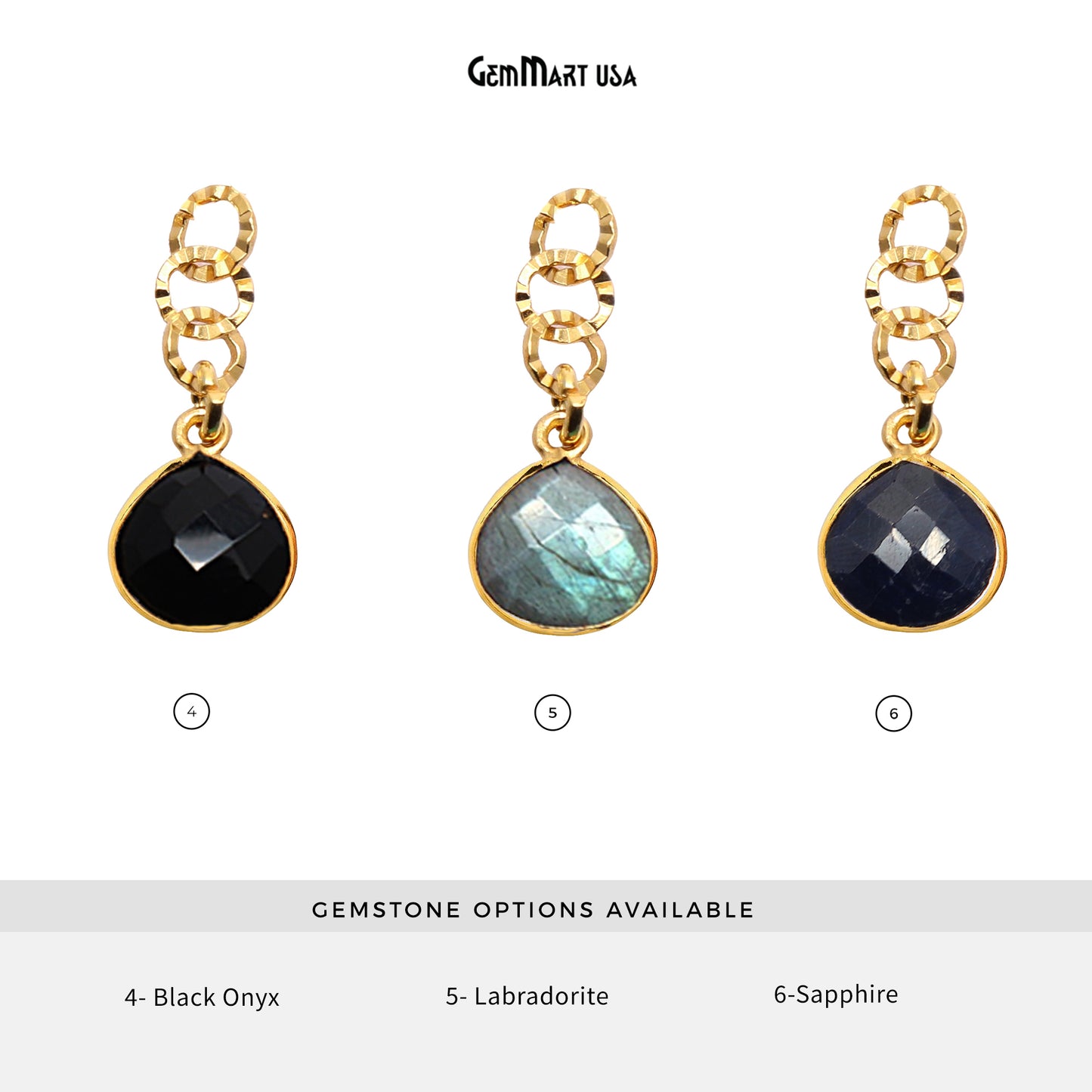 Heart Shape 12mm Gold Plated Gemstone Dangle Connector - 1pc
