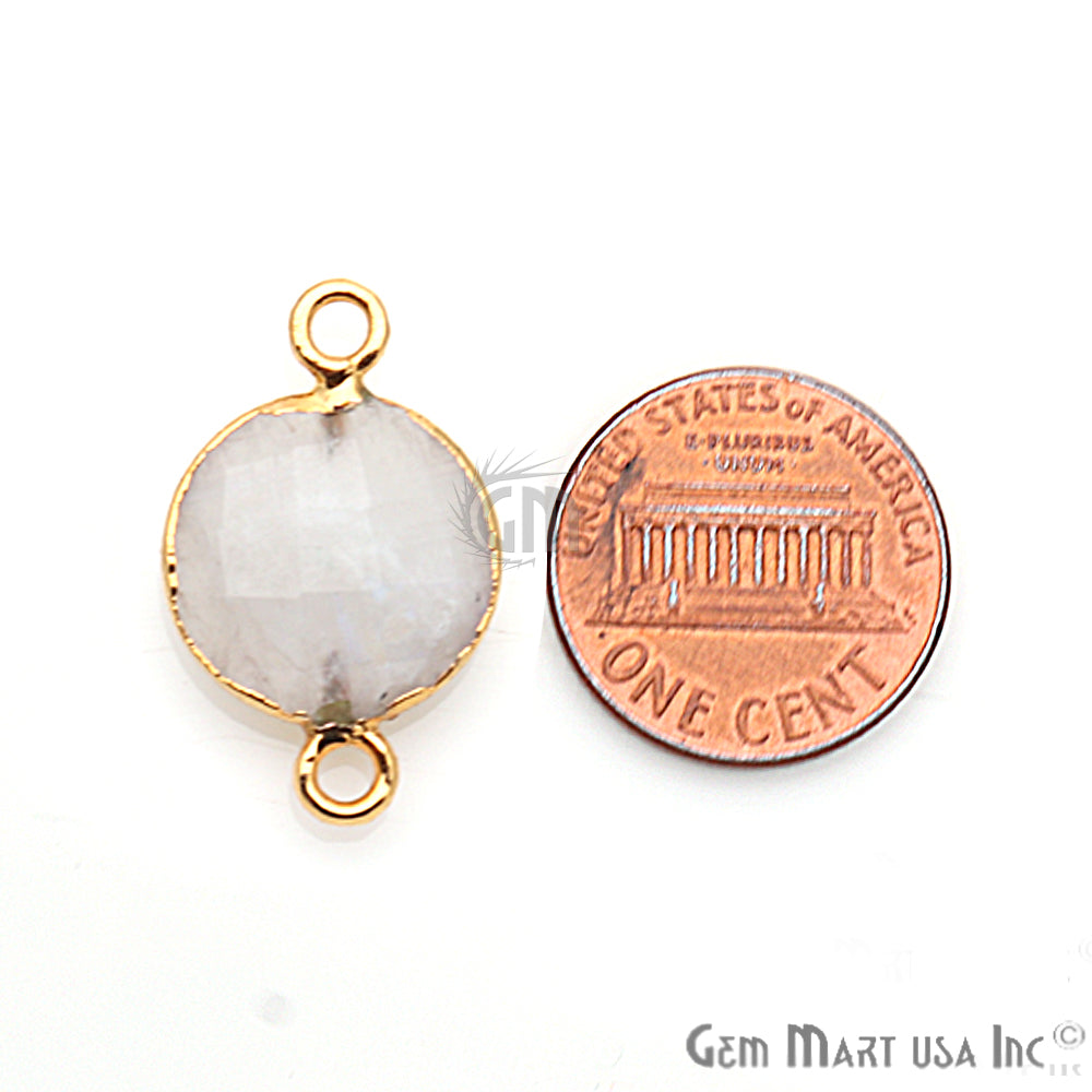 Rainbow Moonstone Round 12mm Gold Edged Gemstone Connector (Pick Your Bail & Lot) - GemMartUSA