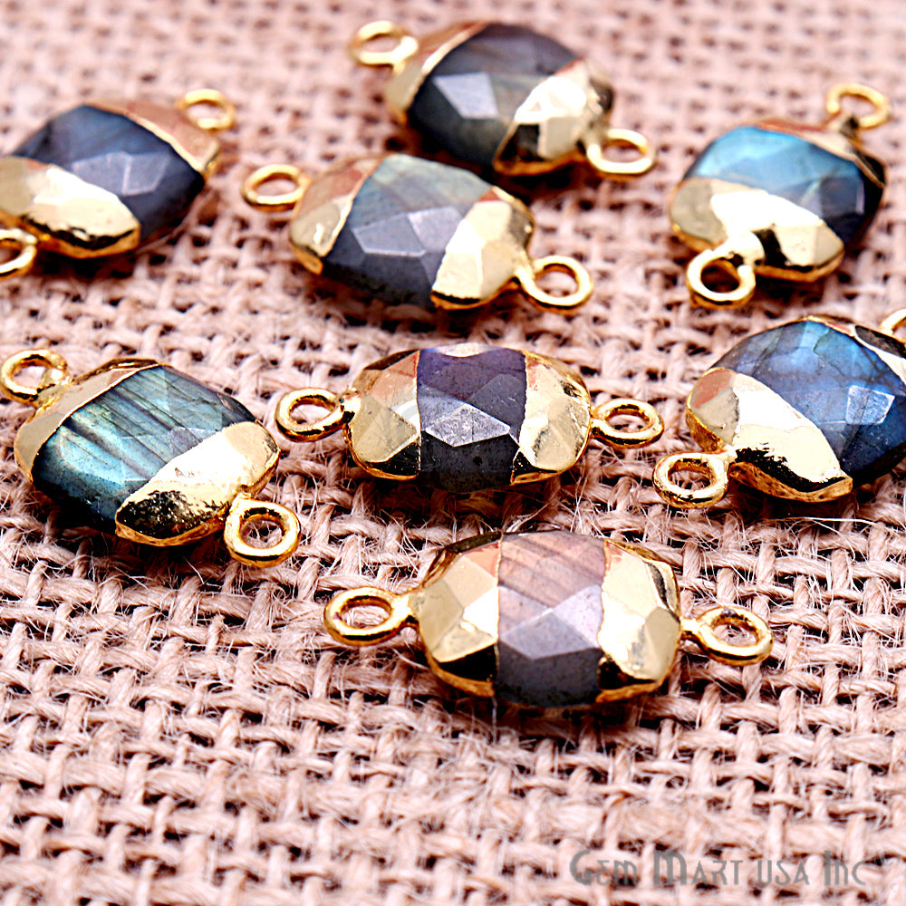 Labradorite 10x12mm Octagon Shape Gold Electroplated Gemstone Connector - GemMartUSA