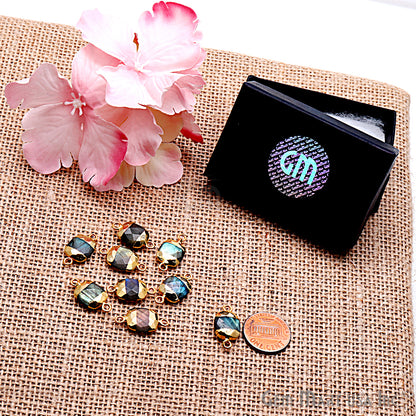 Labradorite 10x12mm Octagon Shape Gold Electroplated Gemstone Connector - GemMartUSA