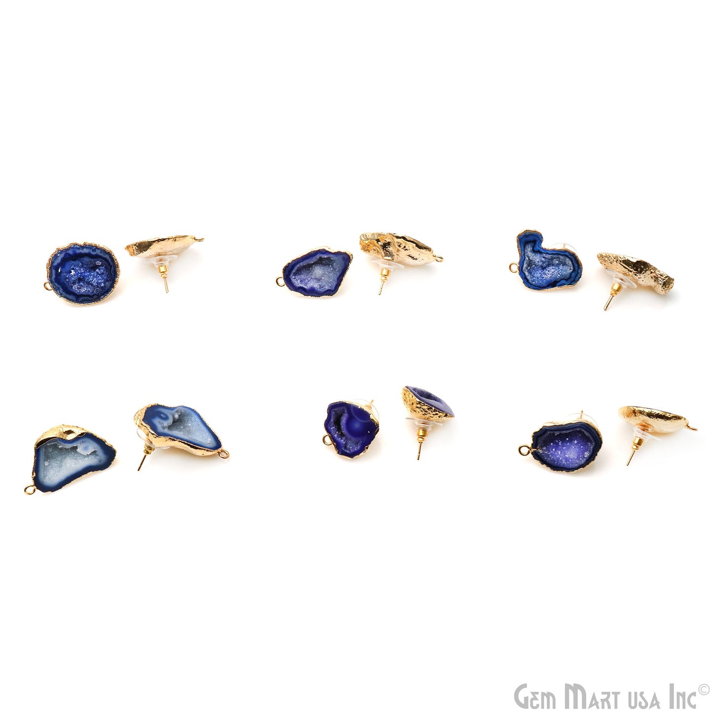 DIY Agate Slice Geode Druzy Gold Edged Loop Connector Studs Earrings