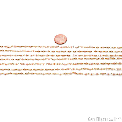 Pink Opal 2-2.5mm Gold Plated Beaded Wire Wrapped Rosary Chain