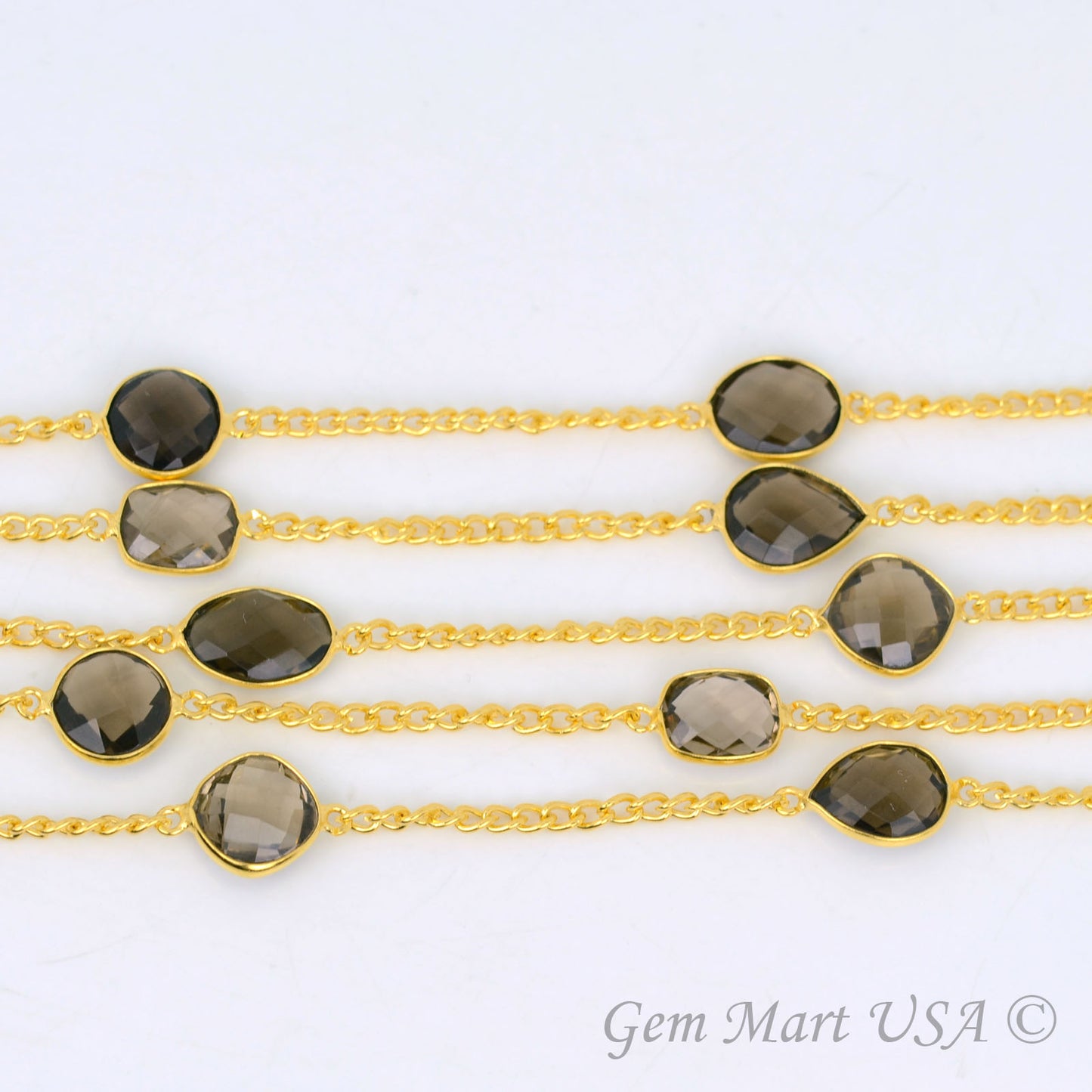 Smoky Topaz 10-15mm Gold Plated Bezel Connector Link Rosary Chain - GemMartUSA (764202287151)