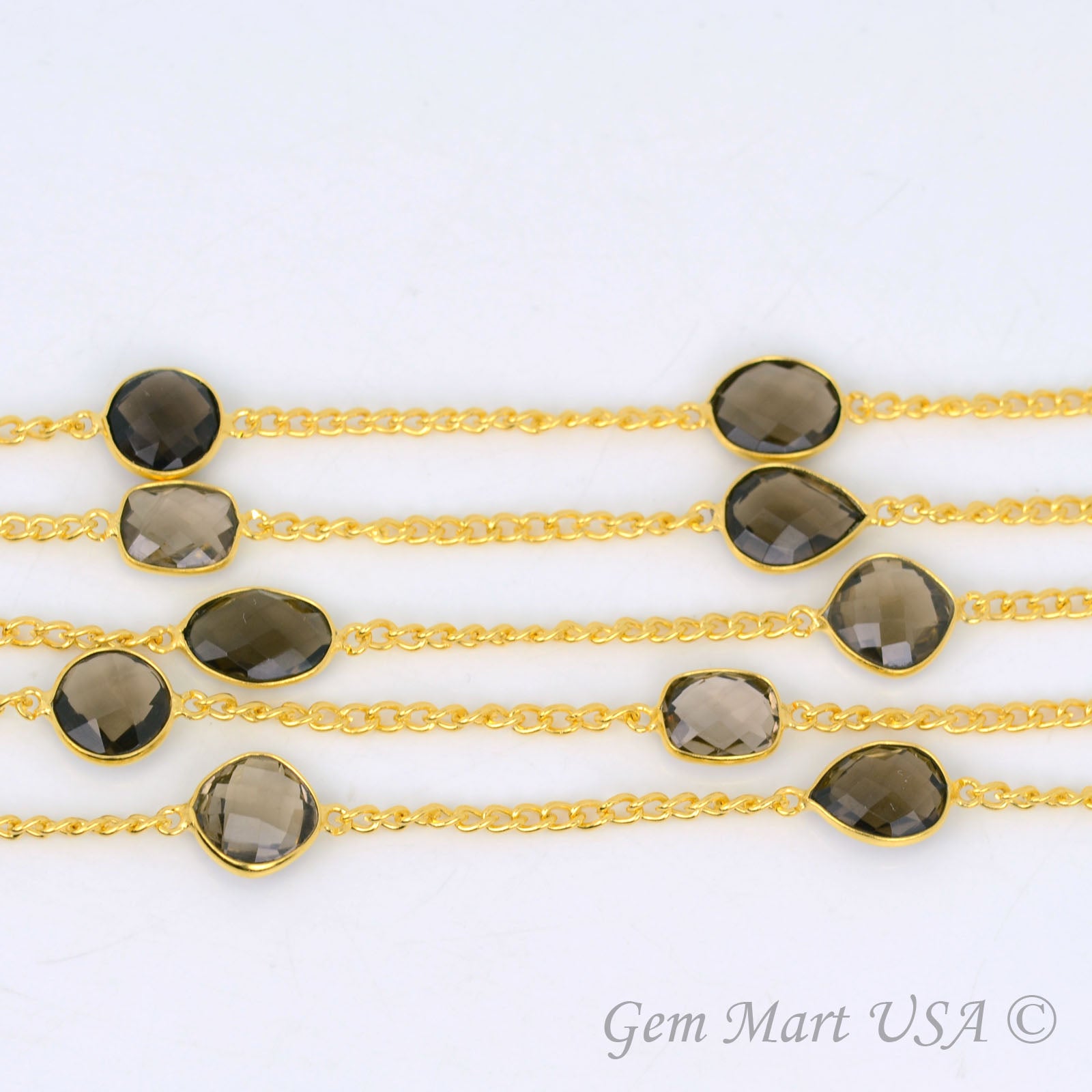 Smoky Topaz 10-15mm Gold Plated Bezel Connector Link Rosary Chain - GemMartUSA (764202287151)