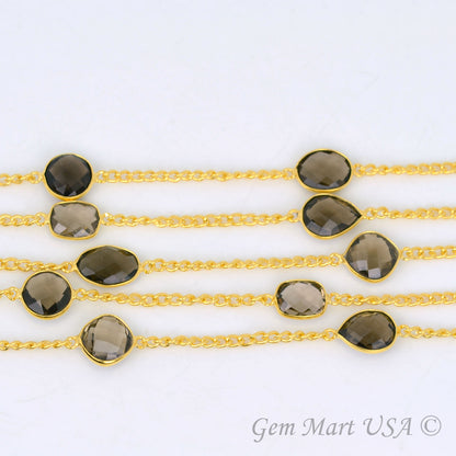 Smoky Topaz 10-15mm Gold Plated Bezel Connector Link Rosary Chain - GemMartUSA (764202287151)