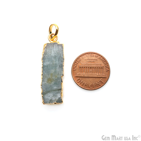 Aquamarine Free Form shape 35x10mm Gold Electroplated Gemstone Single Bail Pendant