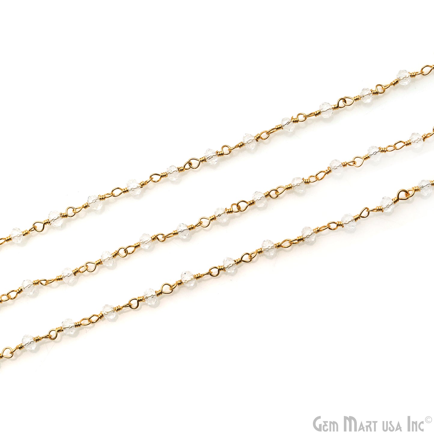 Crystal Faceted Beads 2.5-3mm Gold Plated Wire Wrapped Rosary Chain