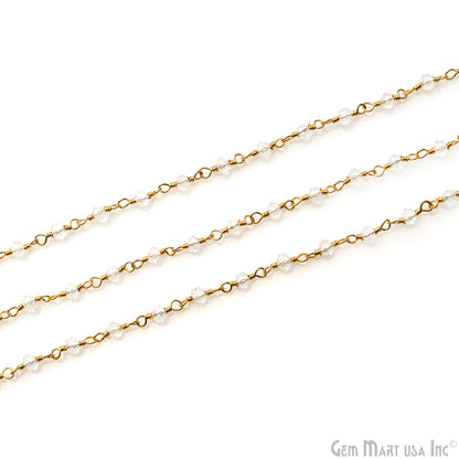 Crystal Faceted Beads 2.5-3mm Gold Plated Wire Wrapped Rosary Chain