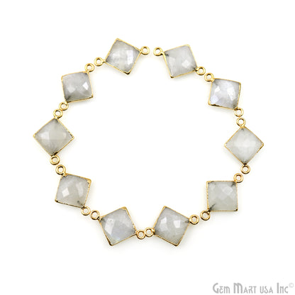 Rainbow Moonstone 12mm Square Gold Edged Double Bail Gemstone Connector