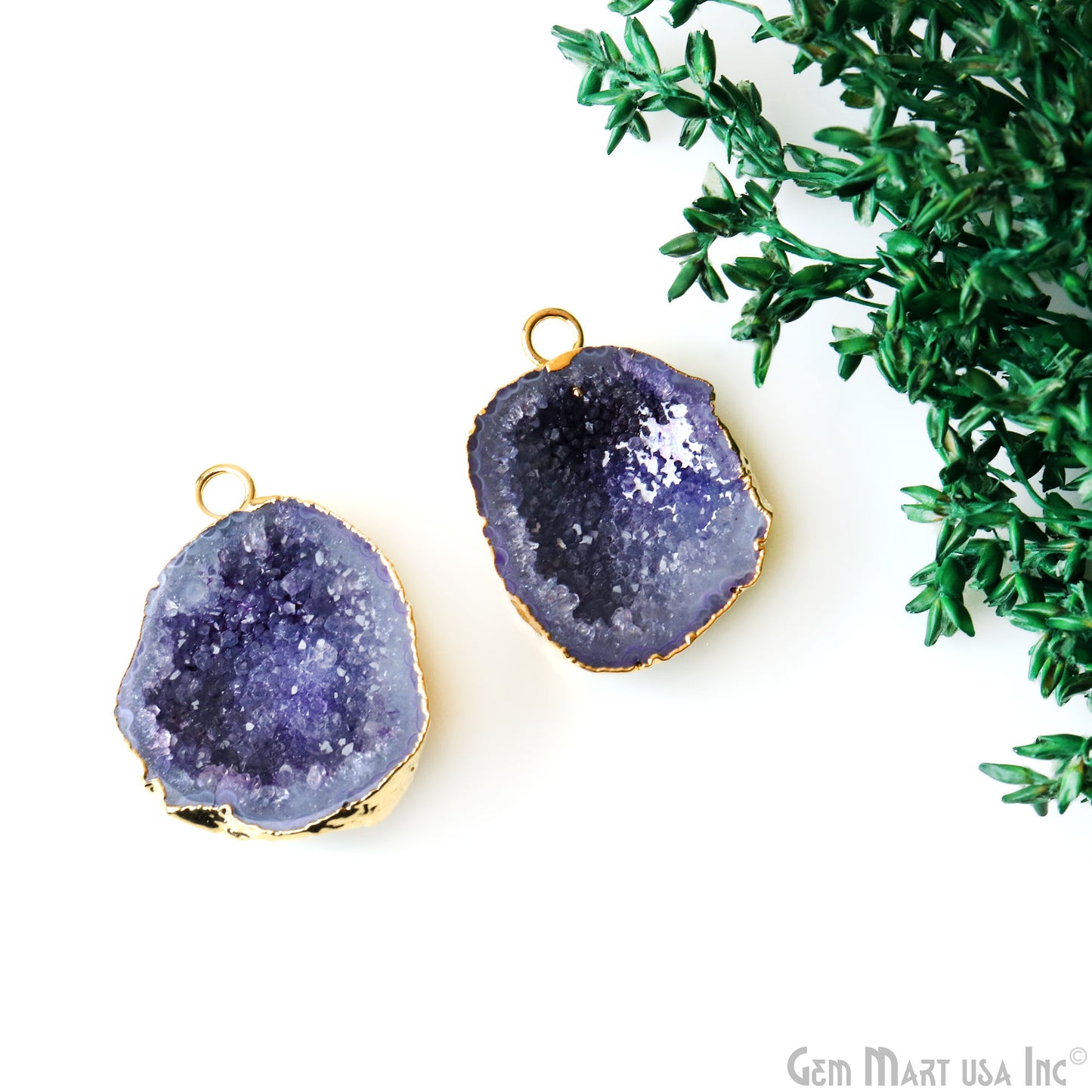 Geode Druzy 20x28mm Organic Gold Electroplated Single Bail Gemstone Earring Connector 1 Pair