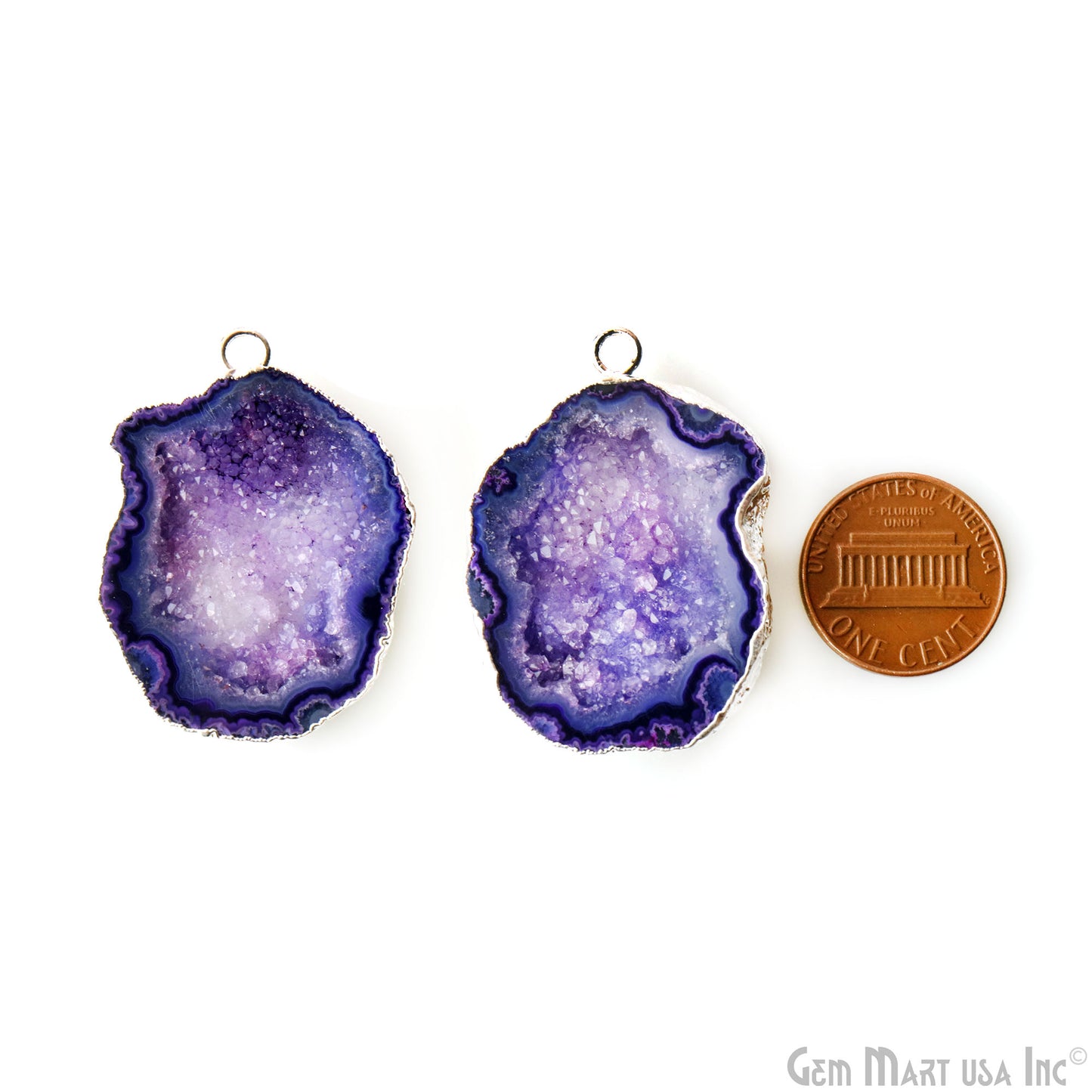 Geode Druzy 28x38mm Organic Silver Electroplated Single Bail Gemstone Earring Connector 1 Pair