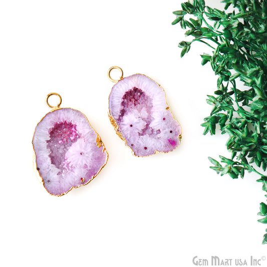 Geode Druzy 31x22mm Organic Gold Electroplated Single Bail Gemstone Earring Connector 1 Pair