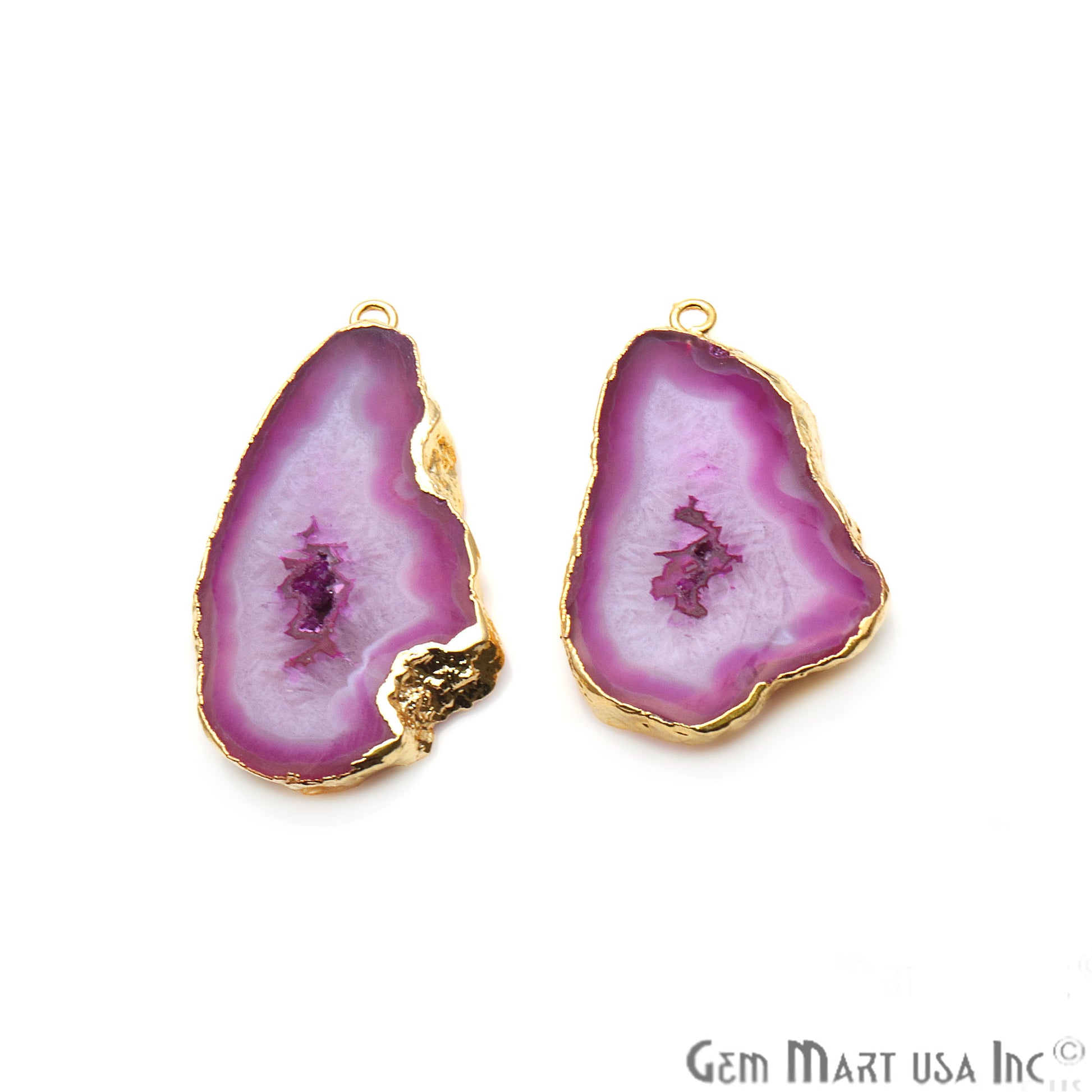 Agate Slice 23x42mm Organic Gold Electroplated Gemstone Earring Connector 1 Pair - GemMartUSA