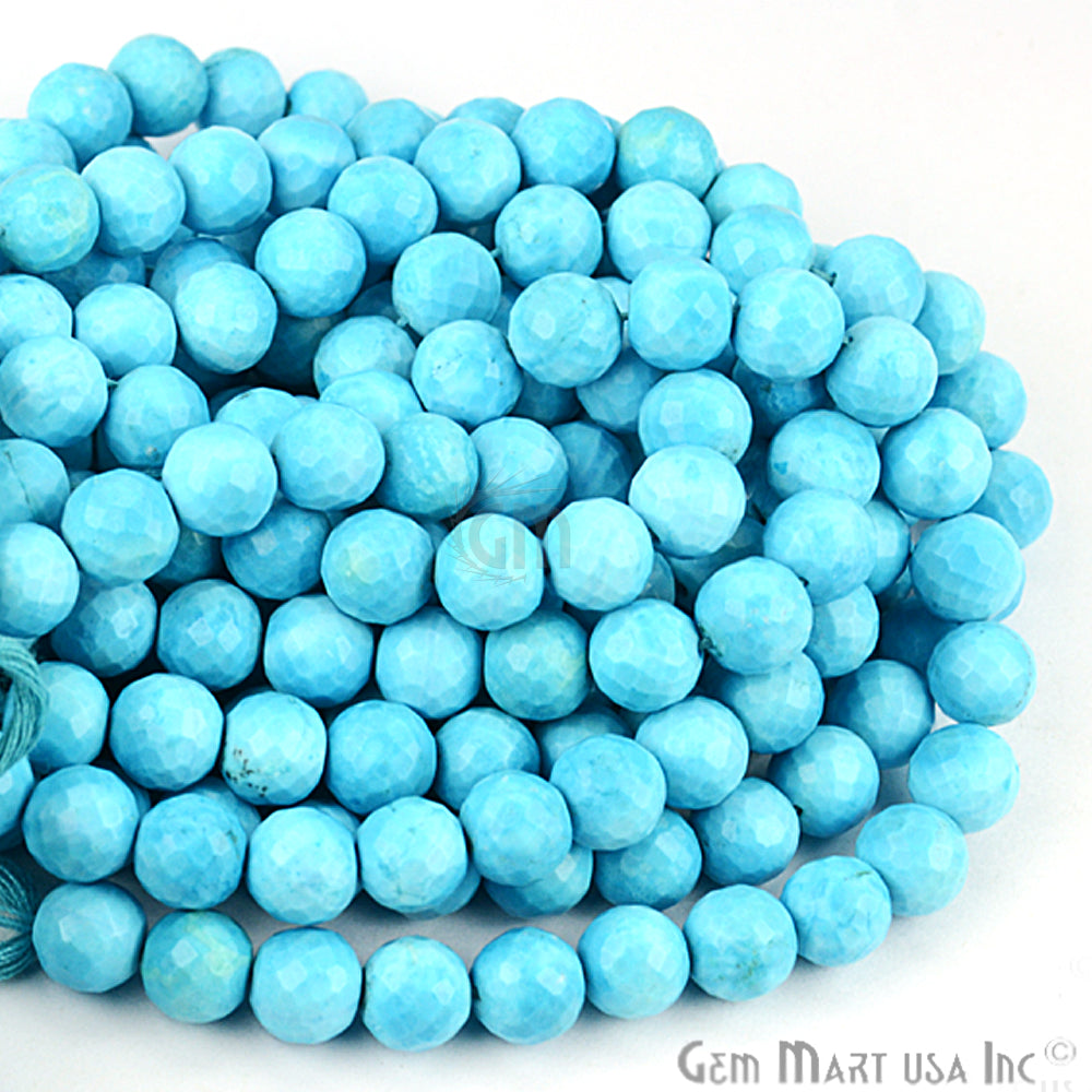 Turquoise Micro Faceted Round Beads 7-8mm Gemstone Rondelle Beads - GemMartUSA