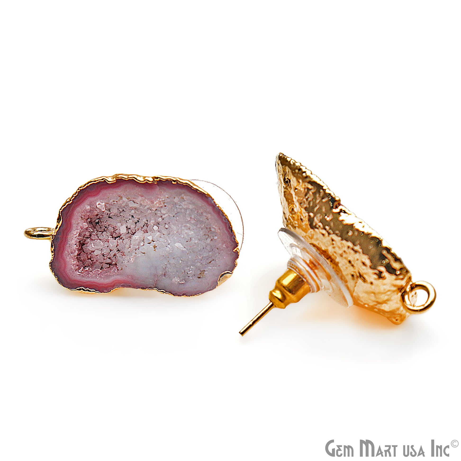 DIY Agate Slice Geode Druzy 23x13mm Gold Electroplated Loop Connector Studs Earrings - GemMartUSA