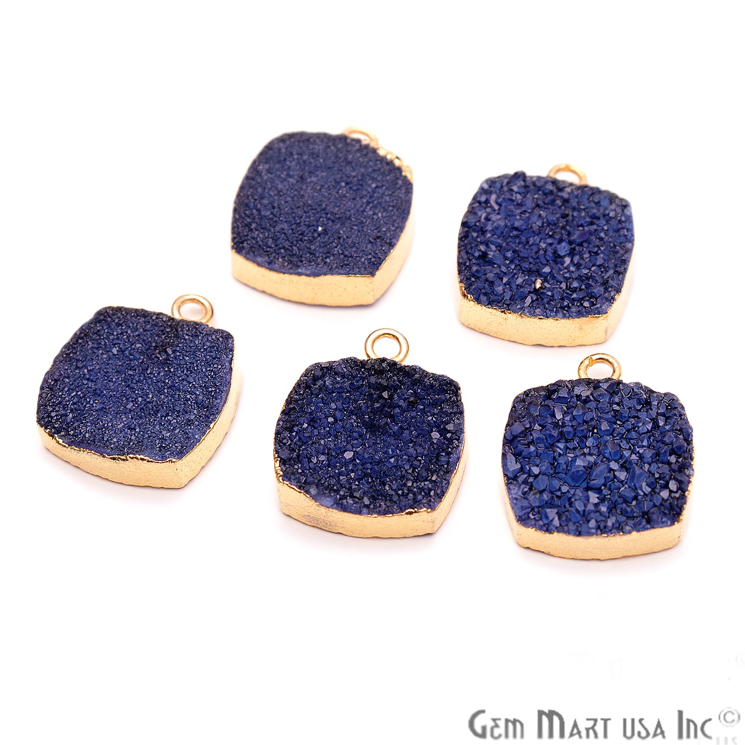 Blue Druzy Cushion 15mm Gold Electroplated Single Bail Connector - GemMartUSA