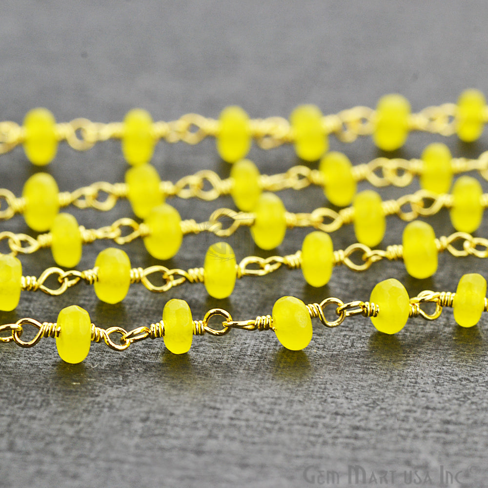 Yellow Chalcedony Gold Plated Wire Wrapped Beads Rosary Chain - GemMartUSA (762804797487)